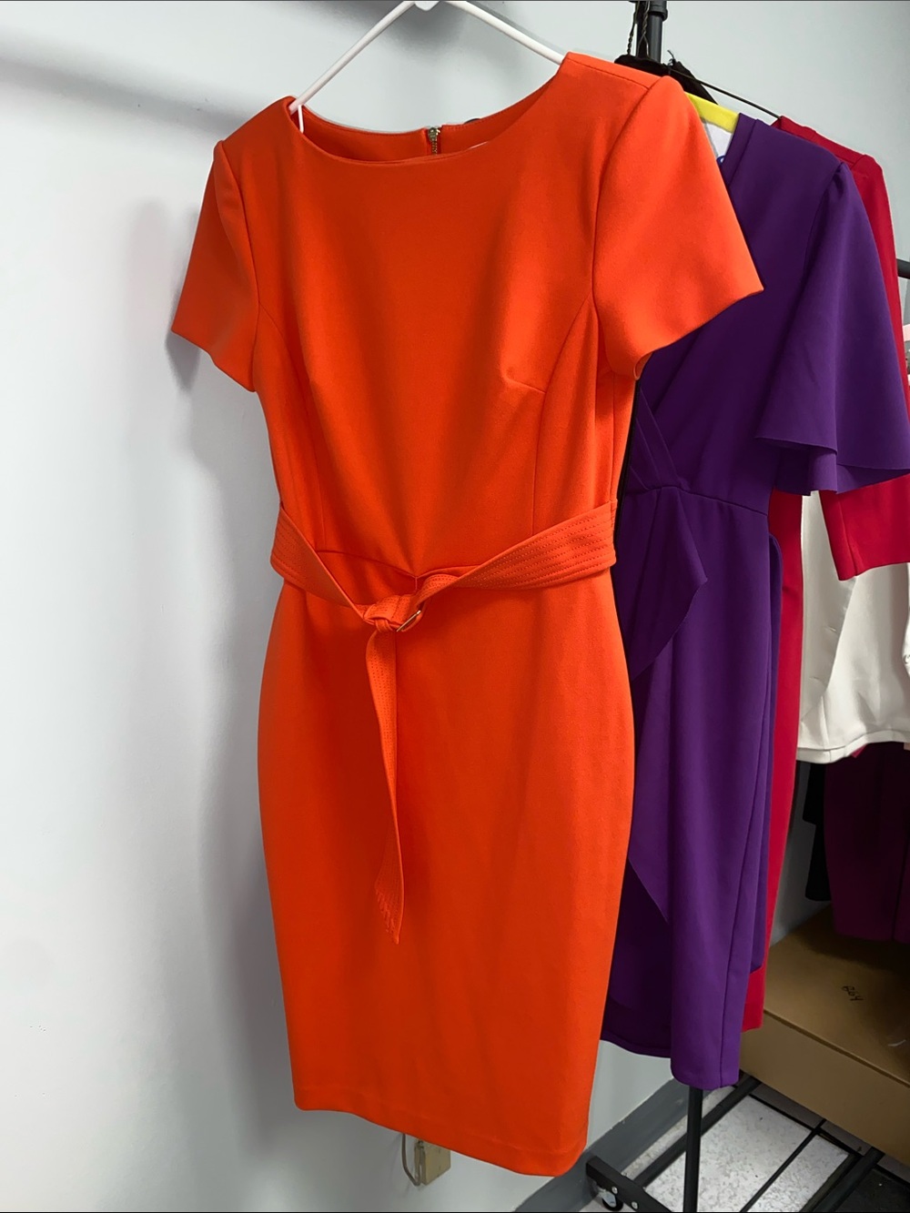 Calvin Klein Belted Short Sleeve Dress Orange 4